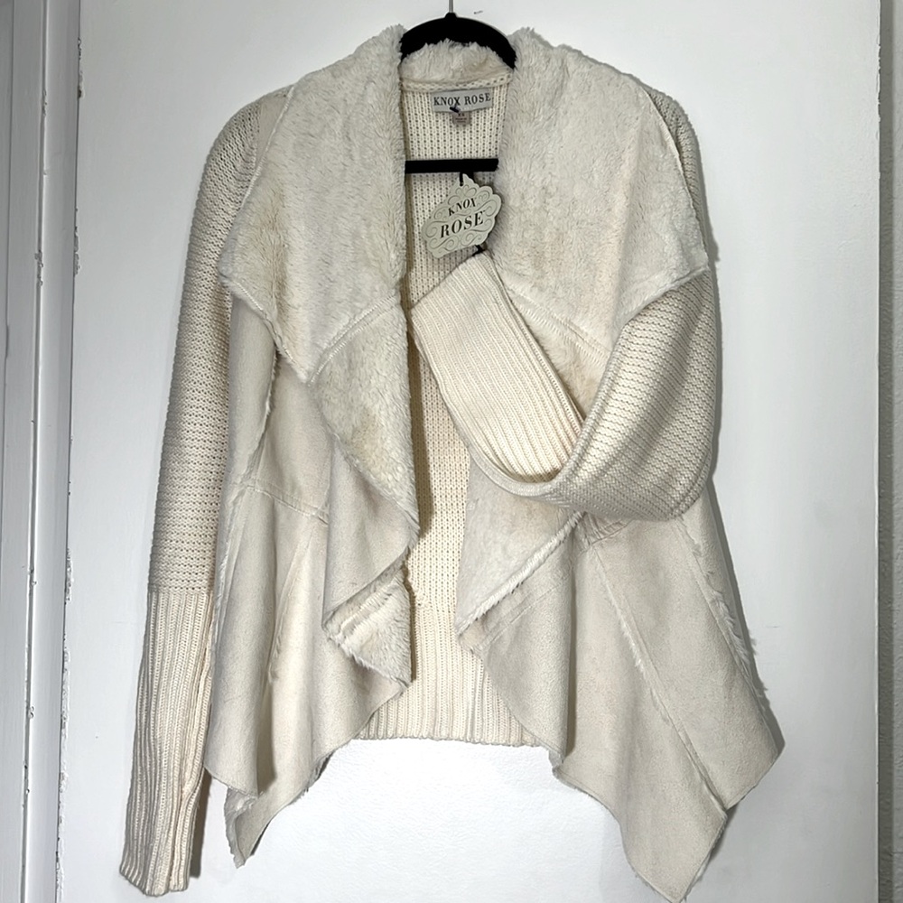 Sweater Cardigan Jacket with soft faux fur detail.